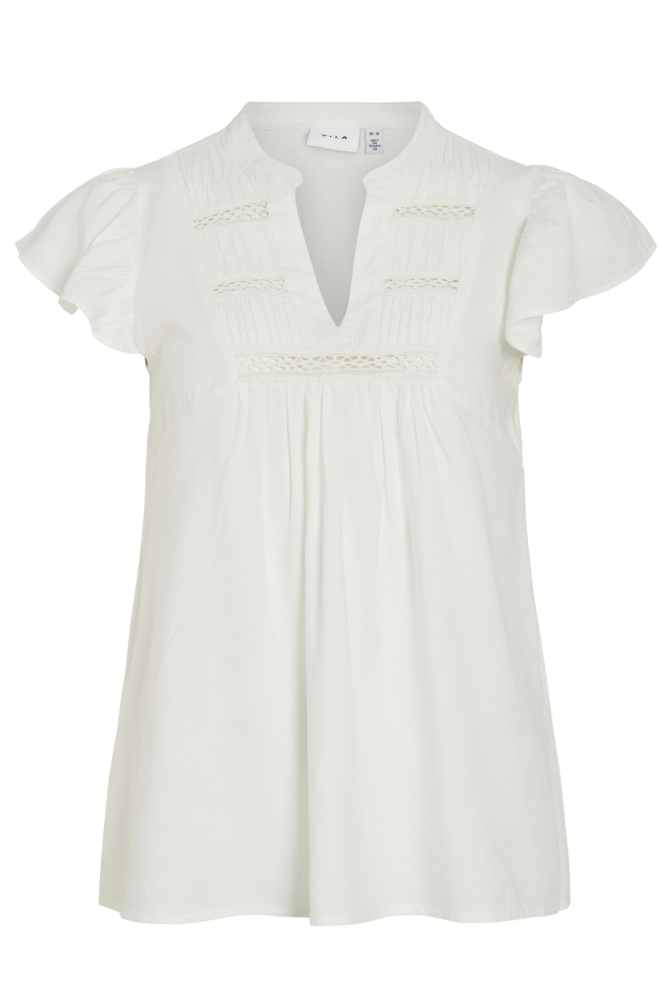 VIVISIA V-NECK C/S PLEATED TOP/TES 14106953 CLOUD DANCER